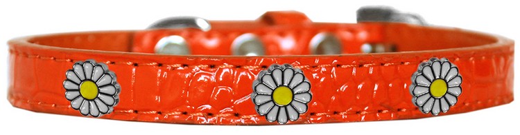 White Daisy Widget Croc Dog Collar Orange Size 20